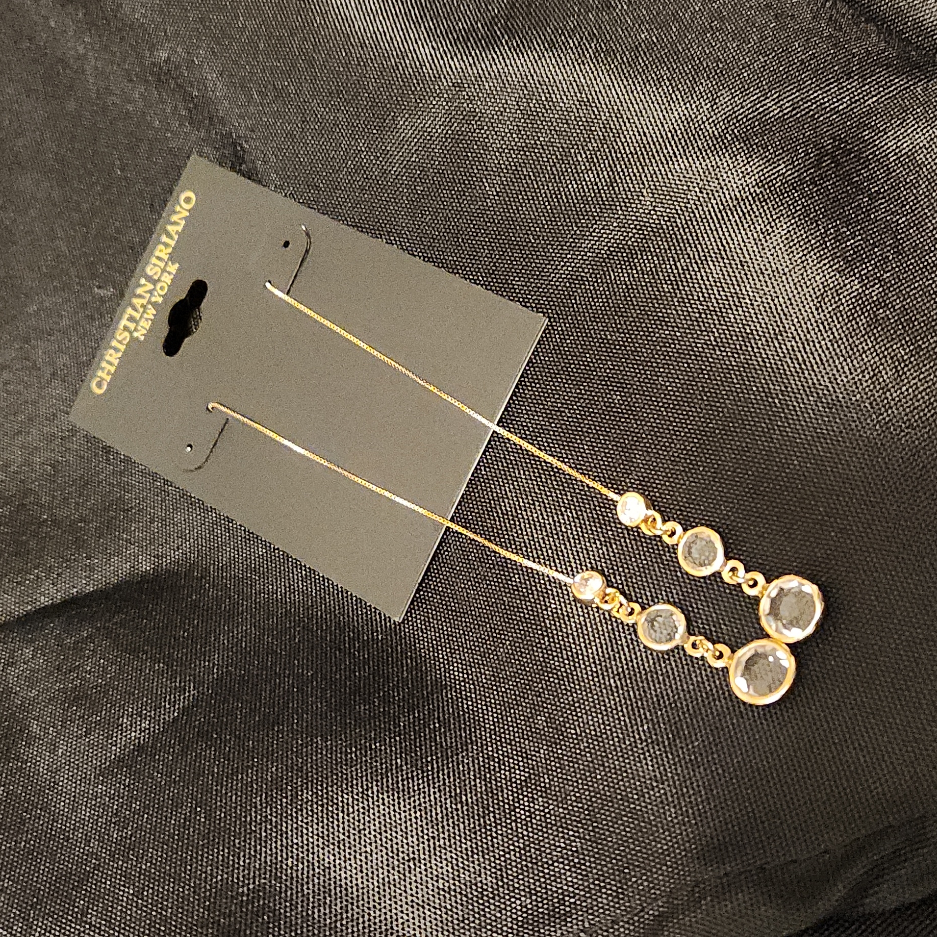 Gold Tone Linear Threader Earrings With Crystal Stone Accents 9$